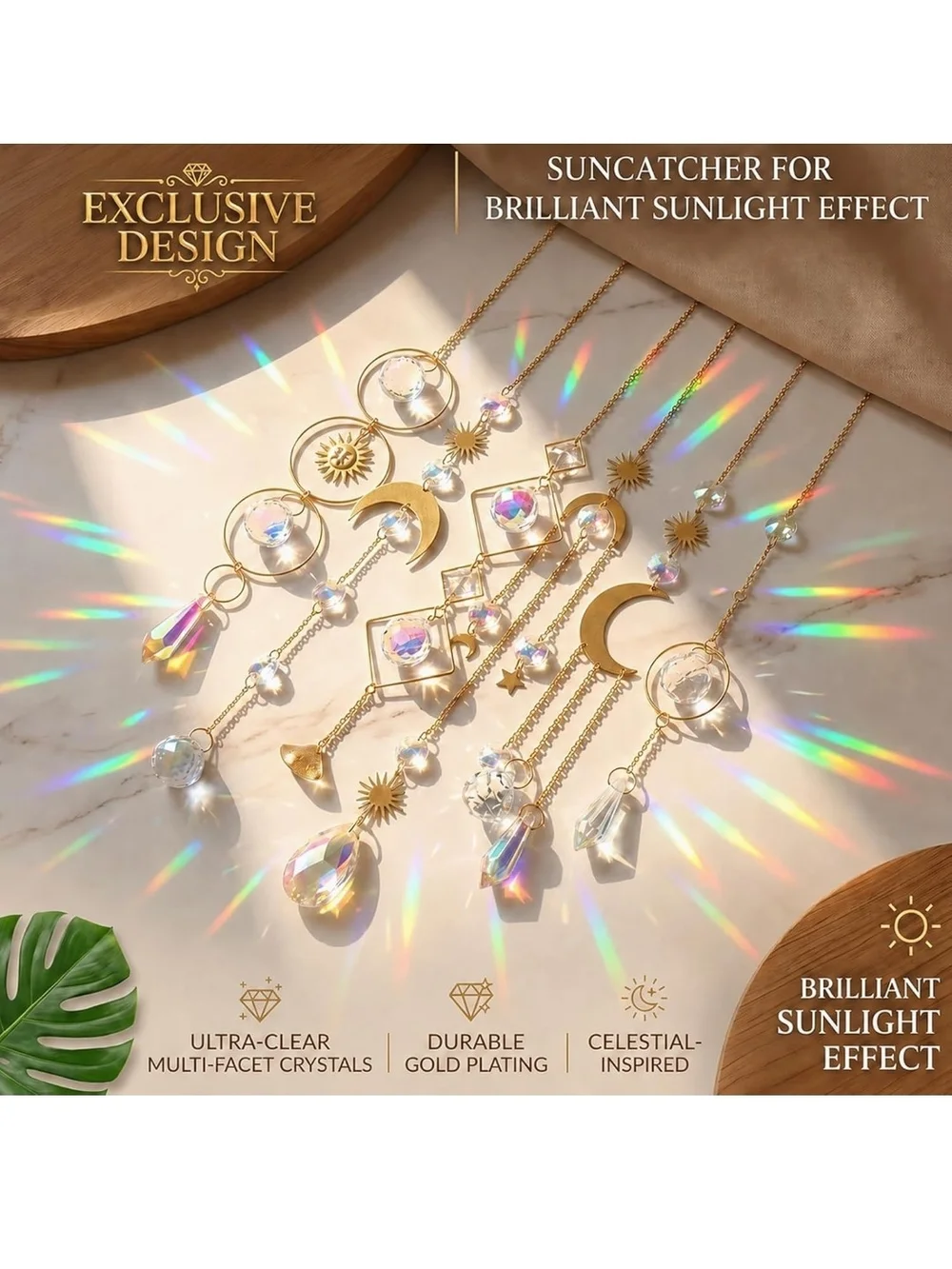 Gold Crystal Sun & Moon Hanging Suncatcher Decor